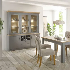Wohnen Esszimmer-Vitrinen|Esszimmerschränke*Buffetvitrine in Lichtgrau & Eiche Optik - Buleta
