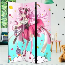 Kinder Wohnen Bunter Paravent mit Manga Mädchen Motiv - Vinales