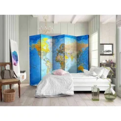 Wohnen Paravents|Wohnzimmer-Regale*Bunter Paravent mit Weltkarte bedruckt - Nirameso