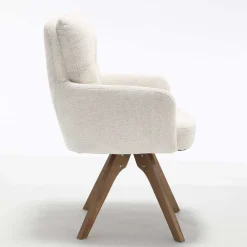 Wohnen Küchenstühle|Esszimmerstühle*Chenille Armlehnenstuhl in Creme - Max (2er Set)