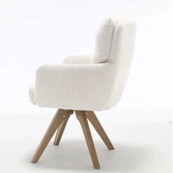 Wohnen Küchenstühle|Esszimmerstühle*Chenille Armlehnenstuhl in Creme - Max (2er Set)