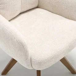 Wohnen Küchenstühle|Esszimmerstühle*Chenille Armlehnenstuhl in Creme - Max (2er Set)