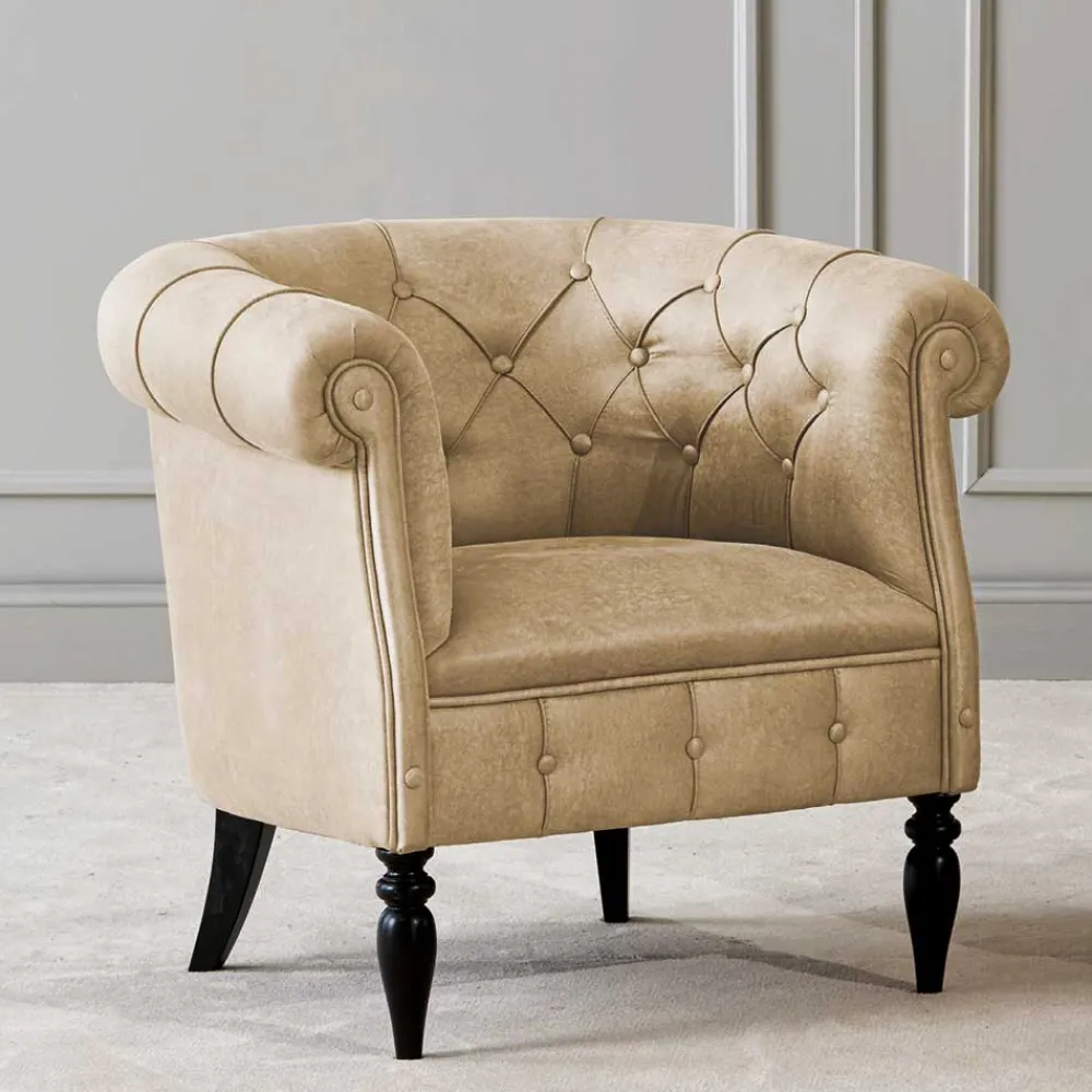 Wohnen Chesterfield Möbel*Chesterfield Design-Sessel in Beige und Schwarz - Kiano
