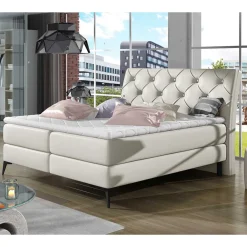 Wohnen Chesterfield Möbel|Weiße Möbel*Chesterfield Kunstlederbett in Creme - Micerdo