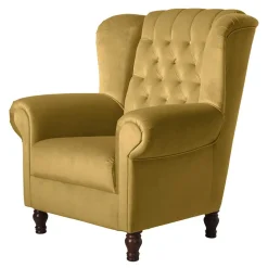 Wohnen Braune Möbel|Sessel & Hocker*Chesterfield Ohrenbackensessel aus Samtvelours - Gregg