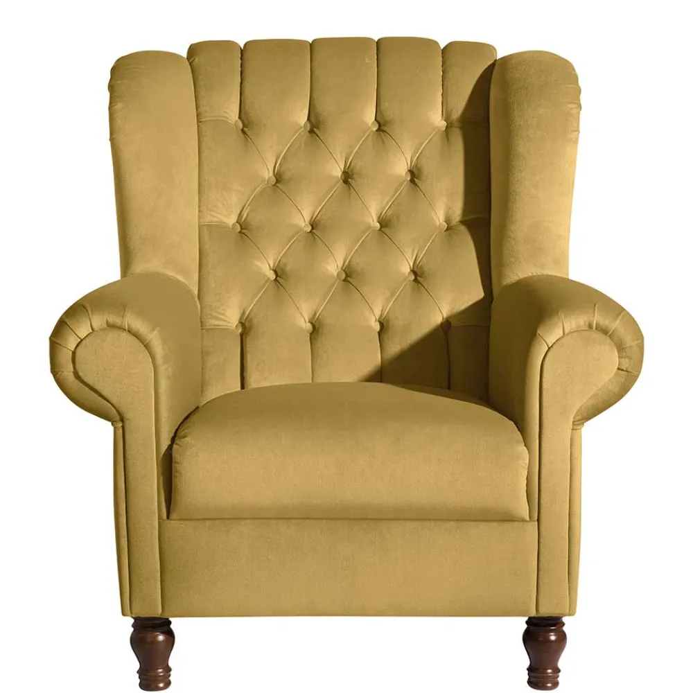 Wohnen Braune Möbel|Sessel & Hocker*Chesterfield Ohrenbackensessel aus Samtvelours - Gregg
