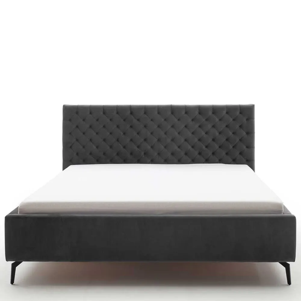 Wohnen Chesterfield Samtbett in Anthrazit - Satos