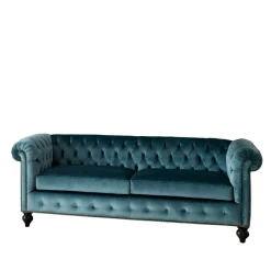 Wohnen Sofas|Sofa*Chesterfield Sofa aus Samt in Petrol - Maduera