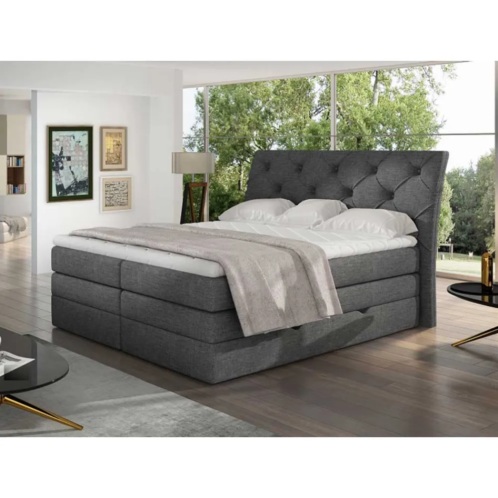 Wohnen Jugendbetten|Chesterfield Möbel*Chesterfield Stoff-Boxspringbett in Dunkelgrau - Cleva