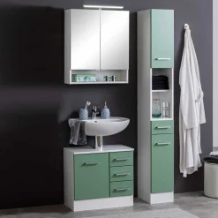 Wohnen Glasmöbel|Badezimmer Komplett*85cm Bad Serie Möbelset in Grün - Loenixa (dreiteilig)