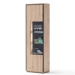 Wohnen 63cm breite Standvitrine in Eiche Holz Dekor - Nikdus