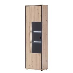 Wohnen 63cm breite Standvitrine in Eiche Holz Dekor - Nikdus