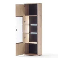 Wohnen 63cm breite Standvitrine in Eiche Holz Dekor - Nikdus