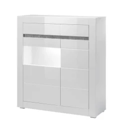 Wohnen 100cm breite Vitrine in Weiß Hochglanz Mextra mit Beton Dekor abgesetzt