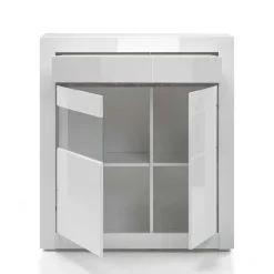 Wohnen 100cm breite Vitrine in Weiß Hochglanz Mextra mit Beton Dekor abgesetzt