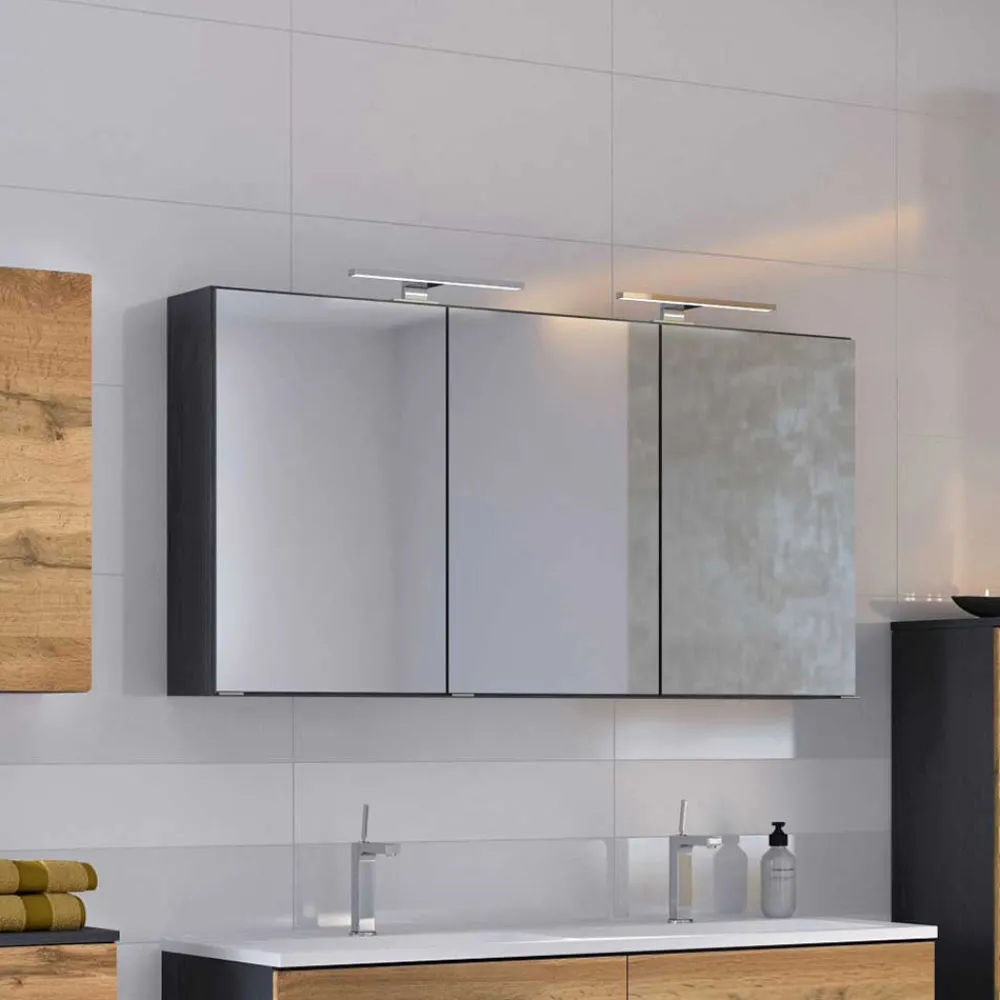 Wohnen Bad-Spiegelschränke*120cm breiter Badezimmer Spiegelschrank in Grau - Endely