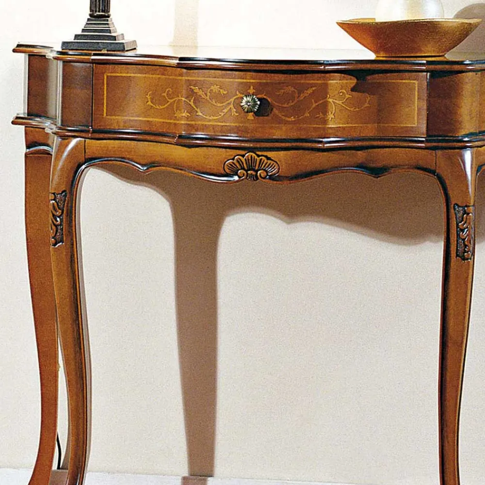 Wohnen 88cm breiter Konsolentisch Nussbaum Furnier Agosto im Barockstil