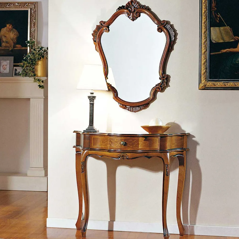 Wohnen 88cm breiter Konsolentisch Nussbaum Furnier Agosto im Barockstil