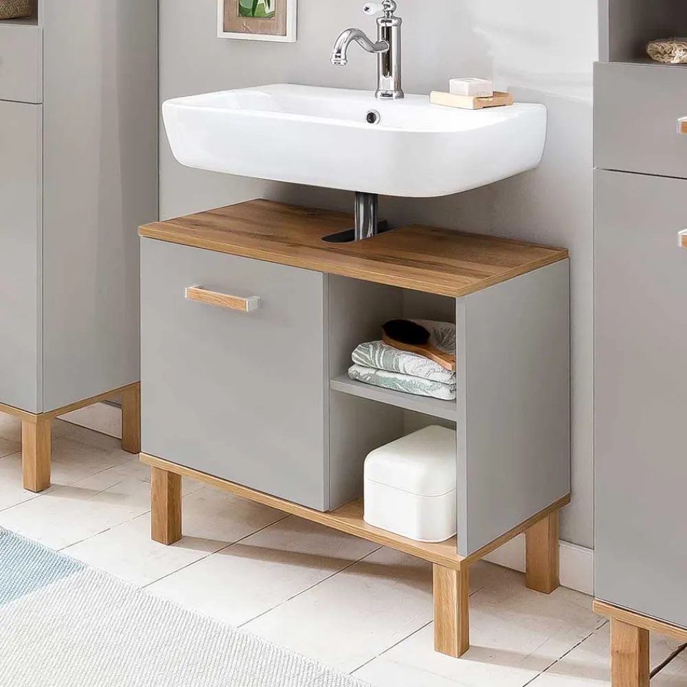 Wohnen Waschtisch|Waschbeckenunterschränke*65cm breiter Waschbeckenunterschrank in Platingrau - Nienzo