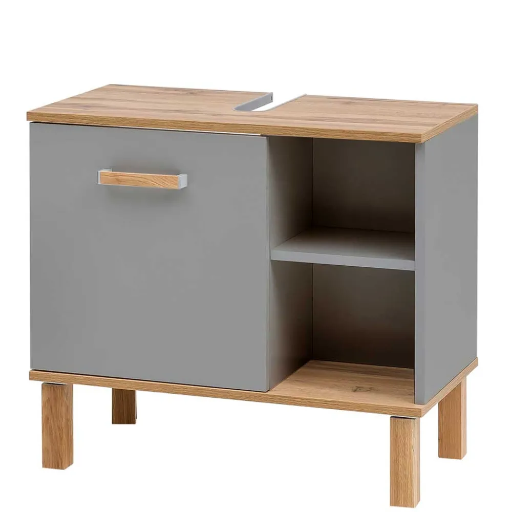 Wohnen Waschtisch|Waschbeckenunterschränke*65cm breiter Waschbeckenunterschrank in Platingrau - Nienzo