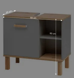 Wohnen Waschtisch|Waschbeckenunterschränke*65cm breiter Waschbeckenunterschrank in Platingrau - Nienzo