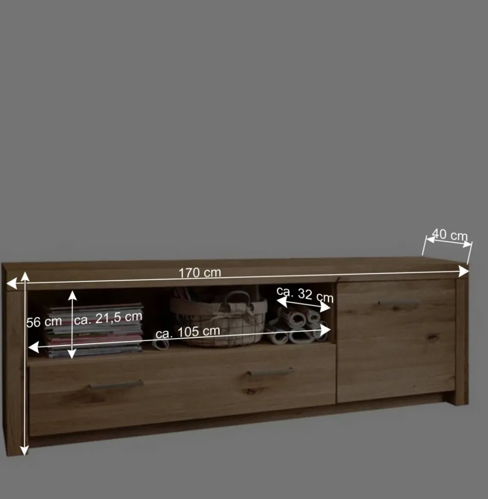 Wohnen 170cm breites TV Board aus geölter Wildeiche - Loitons