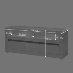 Wohnen 150cm breites TV Board in Hochglanz Weiß Mextra mit Beton Dekor