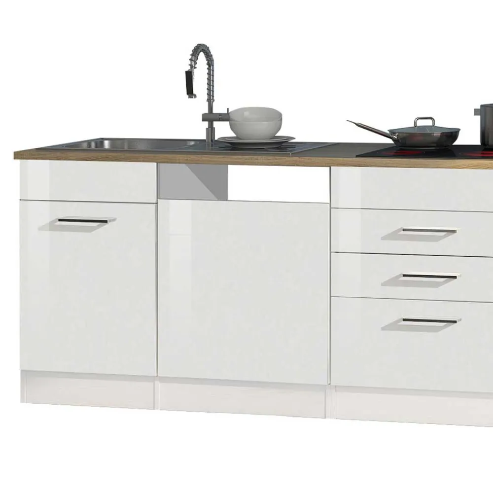 Wohnen Küche Komplett|Küchenzeilen*330cm Einbauküchenzeile in Weiß - Cuneo (achtteilig)