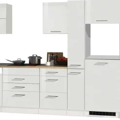 Wohnen Küche Komplett|Küchenzeilen*330cm Einbauküchenzeile in Weiß - Cuneo (achtteilig)