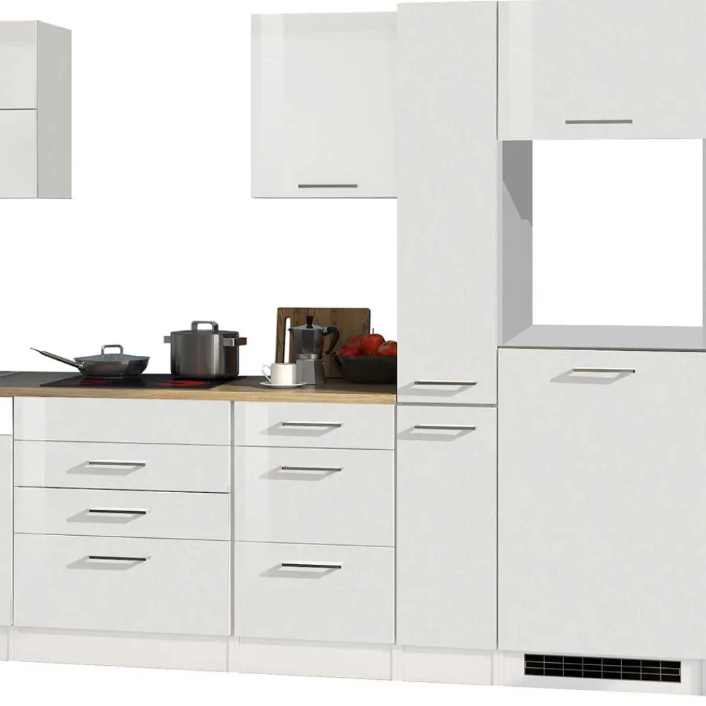 Wohnen Küche Komplett|Küchenzeilen*330cm Einbauküchenzeile in Weiß - Cuneo (achtteilig)