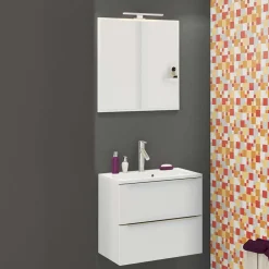 Wohnen Badezimmer Komplett*60cm Gäste WC Waschtisch & LED Spiegel - Livendas (zweiteilig)