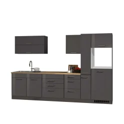 Wohnen 320cm Hochglanz Küche in Grau - Bozenia II (achtteilig)