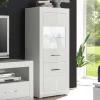 Wohnen 142cm hohe Vitrine in Hochglanz Weiß Yulis 2-türig mit Glaseinsatz