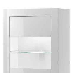 Wohnen 142cm hohe Vitrine in Hochglanz Weiß Yulis 2-türig mit Glaseinsatz