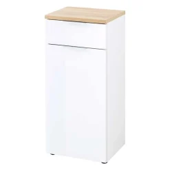 Wohnen Glasmöbel*86cm hoher Bad Schrank in Weiß & Eiche - Etosia I