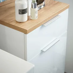 Wohnen Glasmöbel*86cm hoher Bad Schrank in Weiß & Eiche - Etosia I