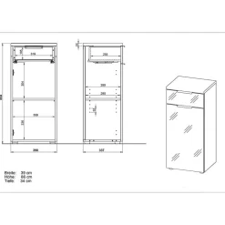 Wohnen Glasmöbel*86cm hoher Bad Schrank in Weiß & Eiche - Etosia I
