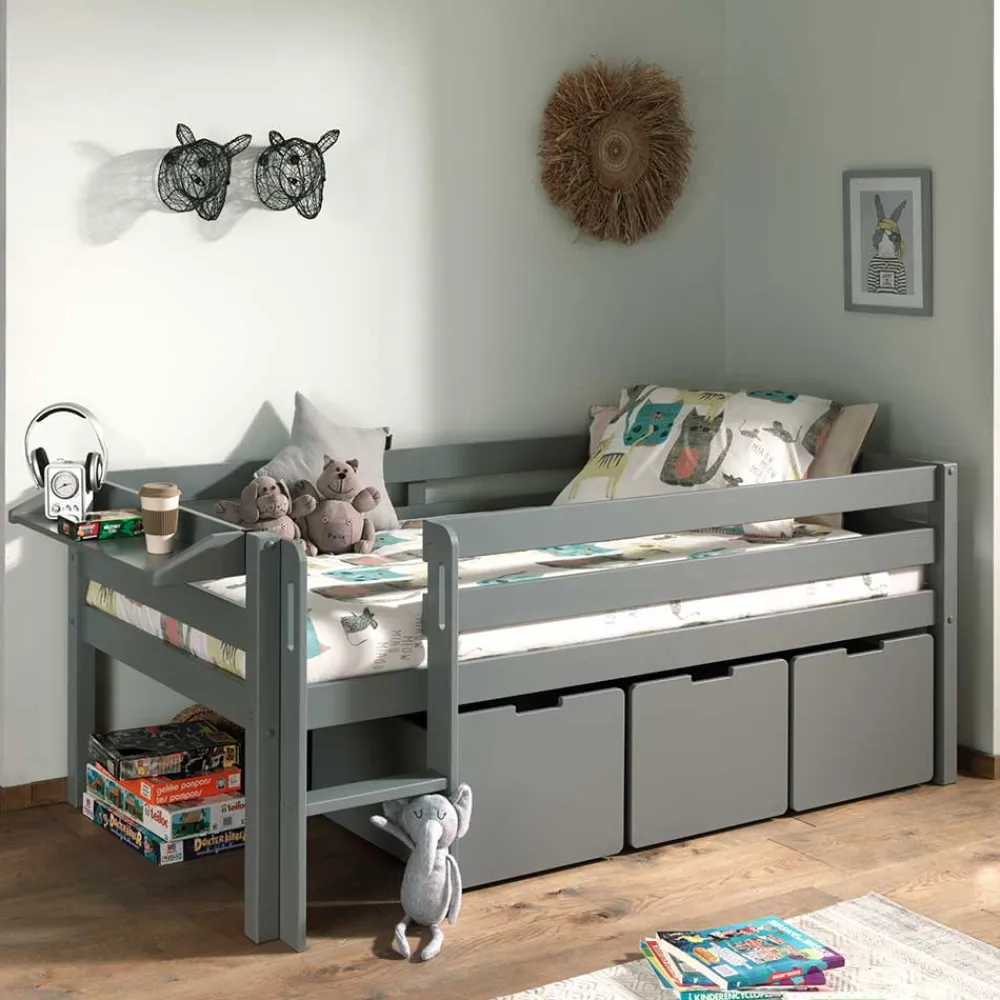 Wohnen Kindermöbel*83cm hohes Kinder Hochbett in Grau lackiert - Quado