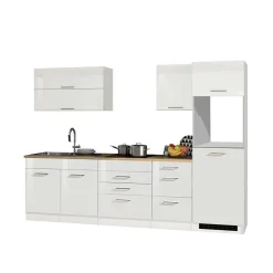 Wohnen 290cm Küche in Weiß Hochglanz - Cuneo IV (siebenteilig)