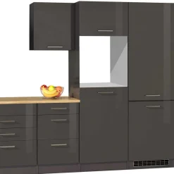 Wohnen Küche Komplett|Küchenzeilen*350cm Küchenblock in Grau Hochglanz - Bozenia (achtteilig)