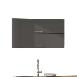 Wohnen Küche Komplett|Küchenzeilen*350cm Küchenblock in Grau Hochglanz - Bozenia (achtteilig)