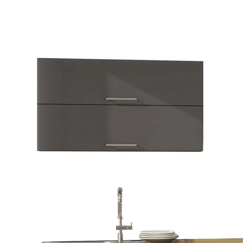 Wohnen Küche Komplett|Küchenzeilen*350cm Küchenblock in Grau Hochglanz - Bozenia (achtteilig)