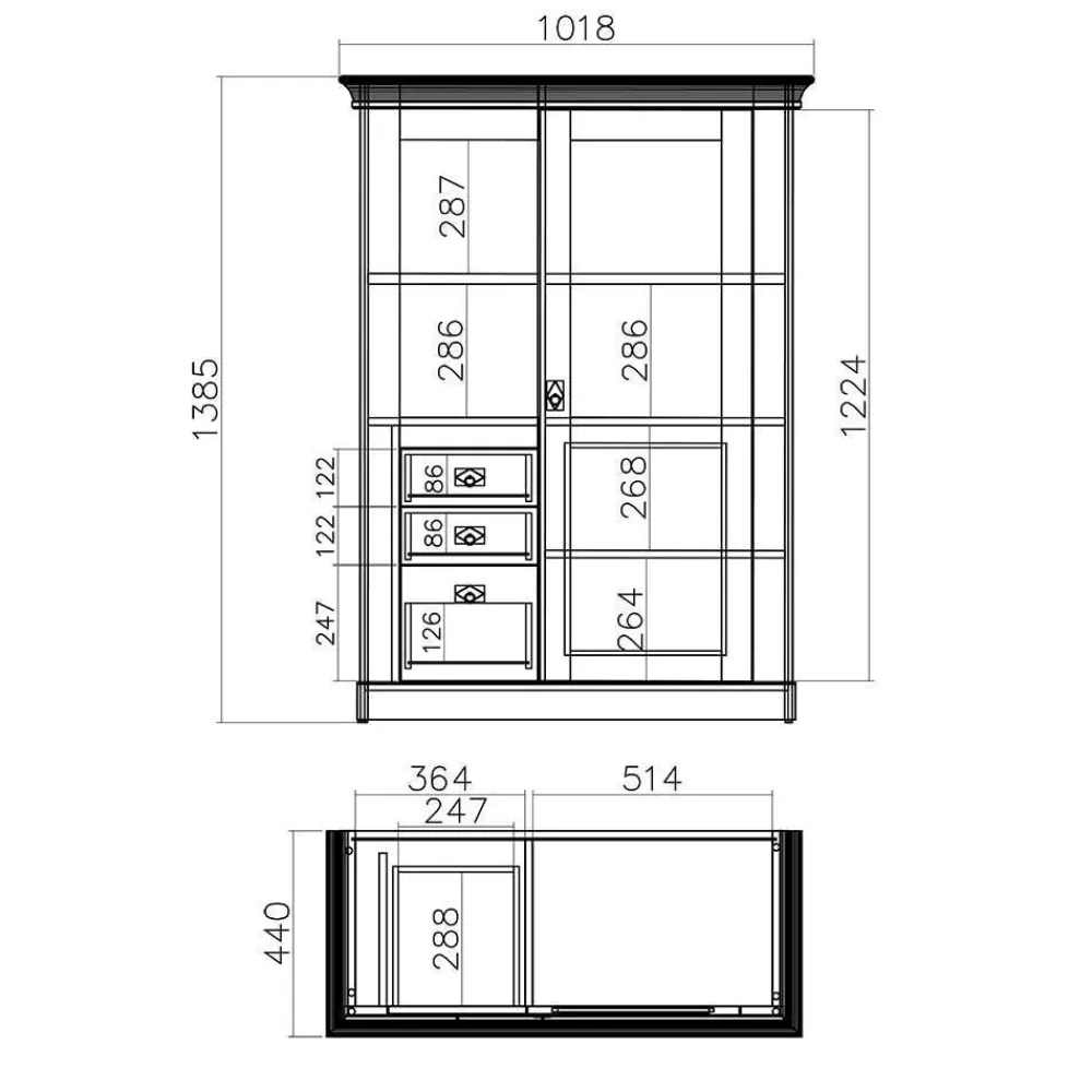 Wohnen Wohnwände|Wohnwand*356cm Landhaus Wohnwand Set - Diatara (dreiteilig)