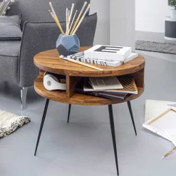 Wohnen Loft Möbel|Industrial Möbel*60cm runder Wohnzimmer Beistelltisch aus Sheesham - Pastilla