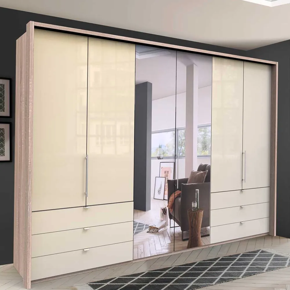 Wohnen Kleiderschränke|Kleiderschränke*300cm 3-türiger Falttürenschrank mit Spiegel - Rativian