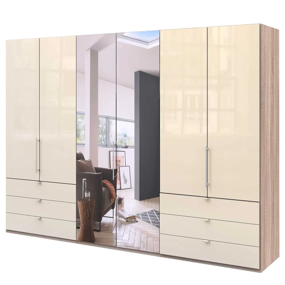 Wohnen Kleiderschränke|Kleiderschränke*300cm 3-türiger Falttürenschrank mit Spiegel - Rativian