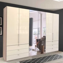 Wohnen Kleiderschränke|Kleiderschränke*300cm 3-türiger Falttürenschrank mit Spiegel - Rativian