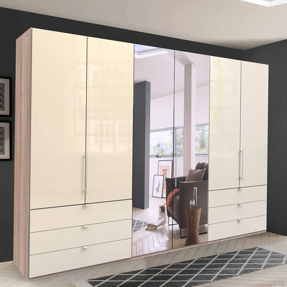 Wohnen Kleiderschränke|Kleiderschränke*300cm 3-türiger Falttürenschrank mit Spiegel - Rativian