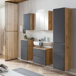 Wohnen 60cm Unterbeckenschrank in Grau & Wildeiche - Jambi