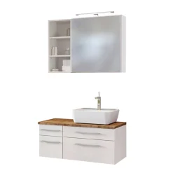 Wohnen Badezimmer Komplett*90cm Waschbecken Möbel Set in Weiß - Enwicos (dreiteilig)